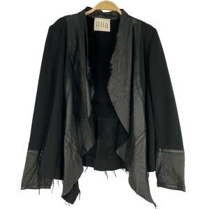 VTG illia Hybrid Leather Jacket Women 10 Black Waterfall Raw Hem Grunge Goth USA